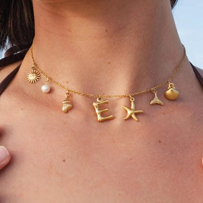 [ElanLuxe]Avaria Ocean Initial Necklace