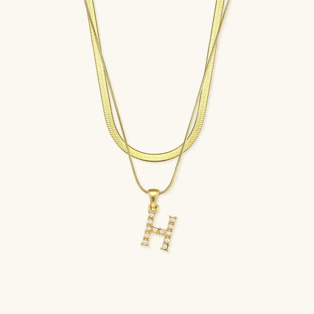[ElanLuxe]Fiona Layered Gold Initial Letter Necklace