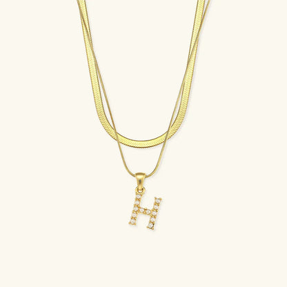 [ElanLuxe]Fiona Layered Gold Initial Letter Necklace
