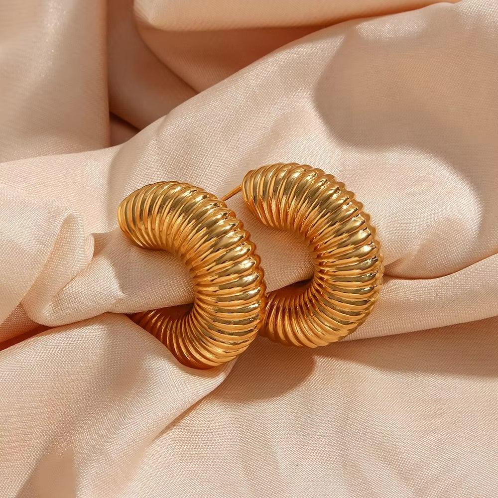 [ElanLuxe]Aubrey Textured Gold Hoops