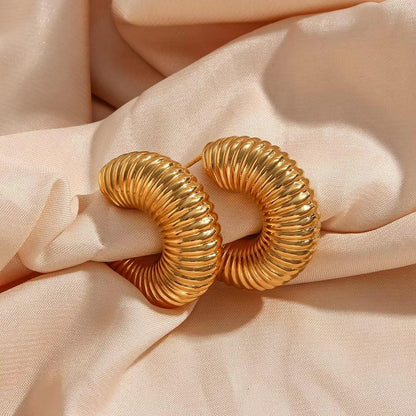 [ElanLuxe]Aubrey Textured Gold Hoops