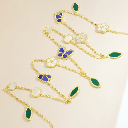[ElanLuxe Jewelry]LUCKY SPRING BUTTERFLY 15 FLOWER NECKLACE