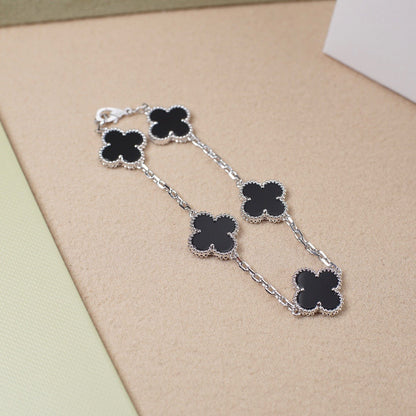 [ElanLuxe Jewelry]CLOVER 5 MOTIF ONYXS  BRACELET SILVER