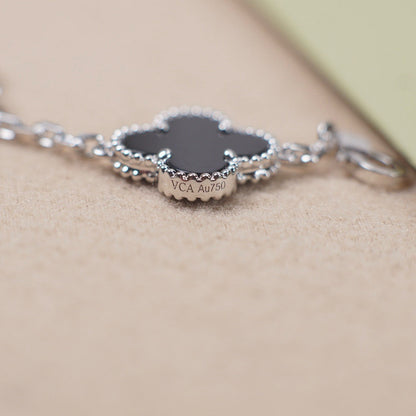 [ElanLuxe Jewelry]CLOVER 5 MOTIF ONYXS  BRACELET SILVER