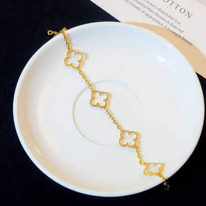 [ElanLuxe Jewelry]CLOVER 5 MOTIF ROCK CRYSTAL PINK GOLD BRACELET