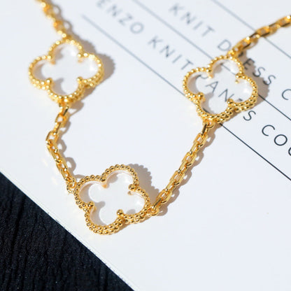 [ElanLuxe Jewelry]CLOVER 5 MOTIF ROCK CRYSTAL PINK GOLD BRACELET