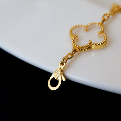 [ElanLuxe Jewelry]CLOVER 5 MOTIF ROCK CRYSTAL PINK GOLD BRACELET