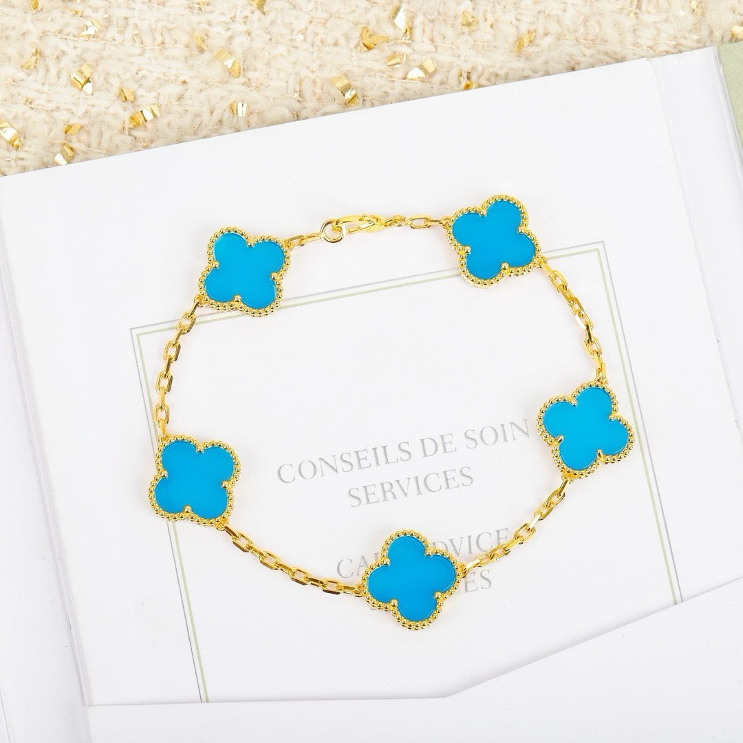 [ElanLuxe Jewelry]CLOVER 5 MOTIFS TURQUOISE BRACELET
