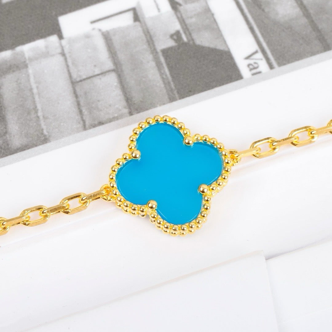 [ElanLuxe Jewelry]CLOVER 5 MOTIFS TURQUOISE BRACELET