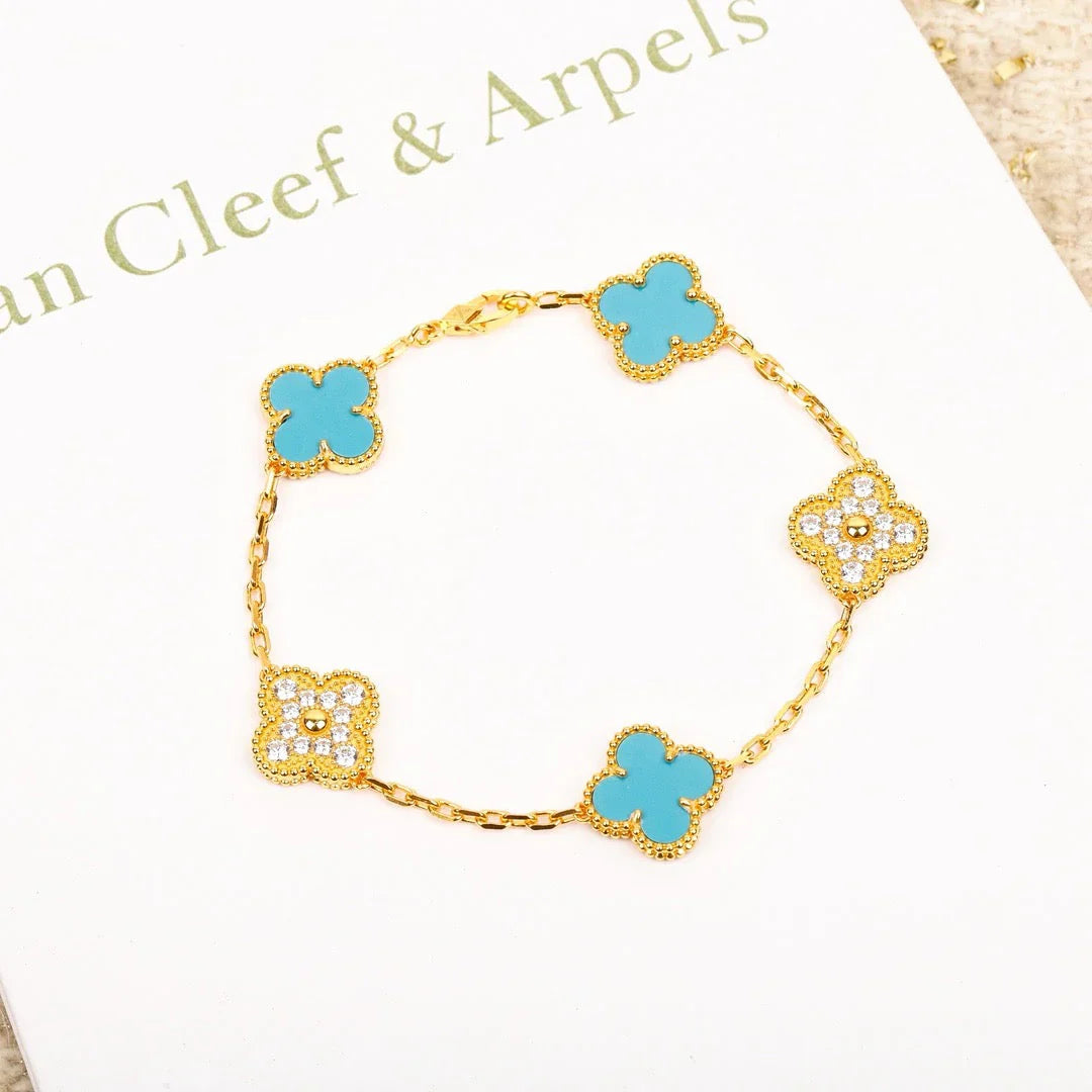 [ElanLuxe Jewelry] CLOVER 5 MOTIF TURQUOISE BRACELET COLLECTION