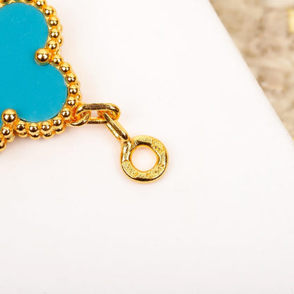 [ElanLuxe Jewelry]CLOVER 5 MOTIF TURQUOISE DIAMOND GOLD BRACELET