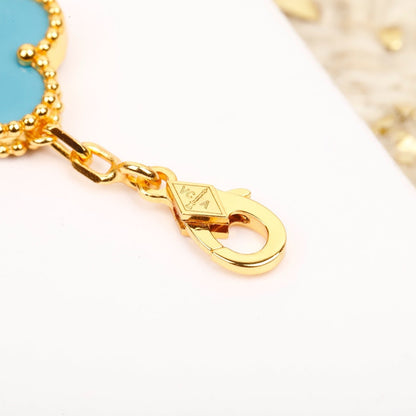 [ElanLuxe Jewelry]CLOVER 5 MOTIF TURQUOISE DIAMOND GOLD BRACELET