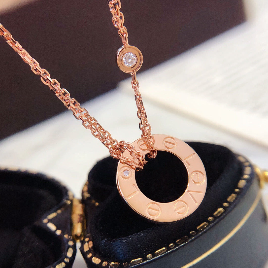 [ElanLuxe Jewelry]LOVE NECKLACE 16MM 2 DIAMONDS