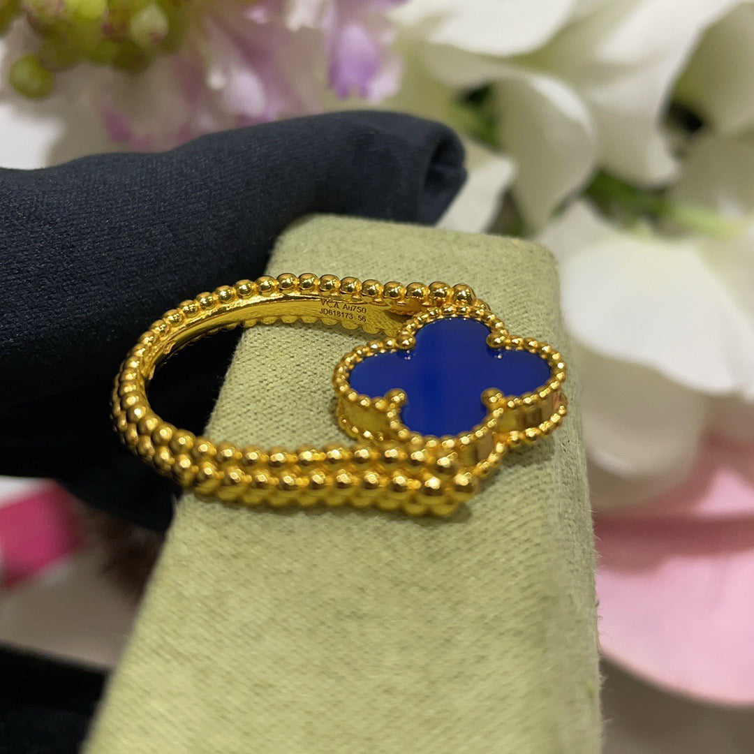 [ElanLuxe Jewelry]CLOVER RIVERSIBLE BLUE AGATE RING