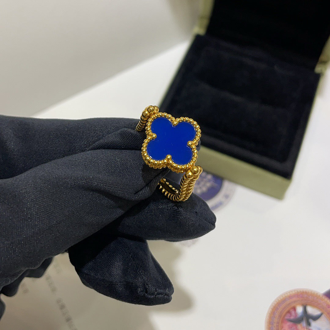 [ElanLuxe Jewelry]CLOVER RIVERSIBLE BLUE AGATE RING