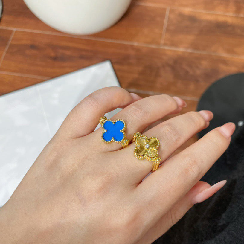 [ElanLuxe Jewelry]CLOVER RIVERSIBLE BLUE AGATE RING