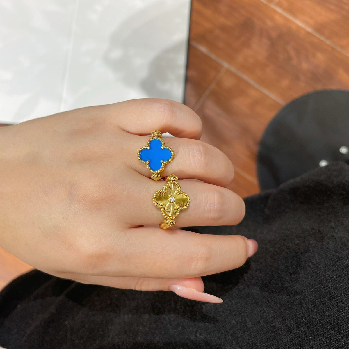 [ElanLuxe Jewelry]CLOVER RIVERSIBLE RING GOLD COLLECTION