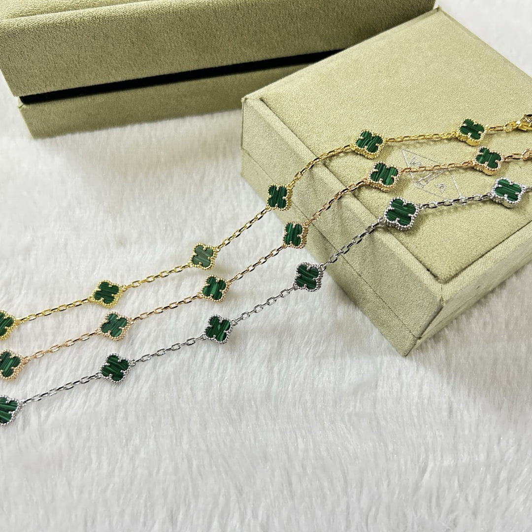 [ElanLuxe Jewelry]CLOVER 6 MOTIF MALACHITE BRACELET