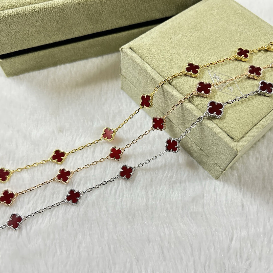 [ElanLuxe Jewelry]CLOVER 6 MOTIF RED AGATE BRACELET