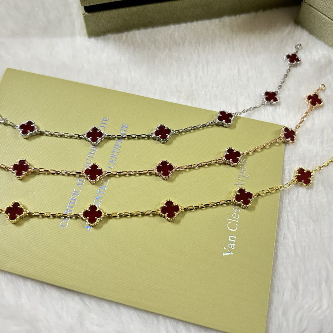 [ElanLuxe Jewelry]CLOVER 6 MOTIF RED AGATE BRACELET