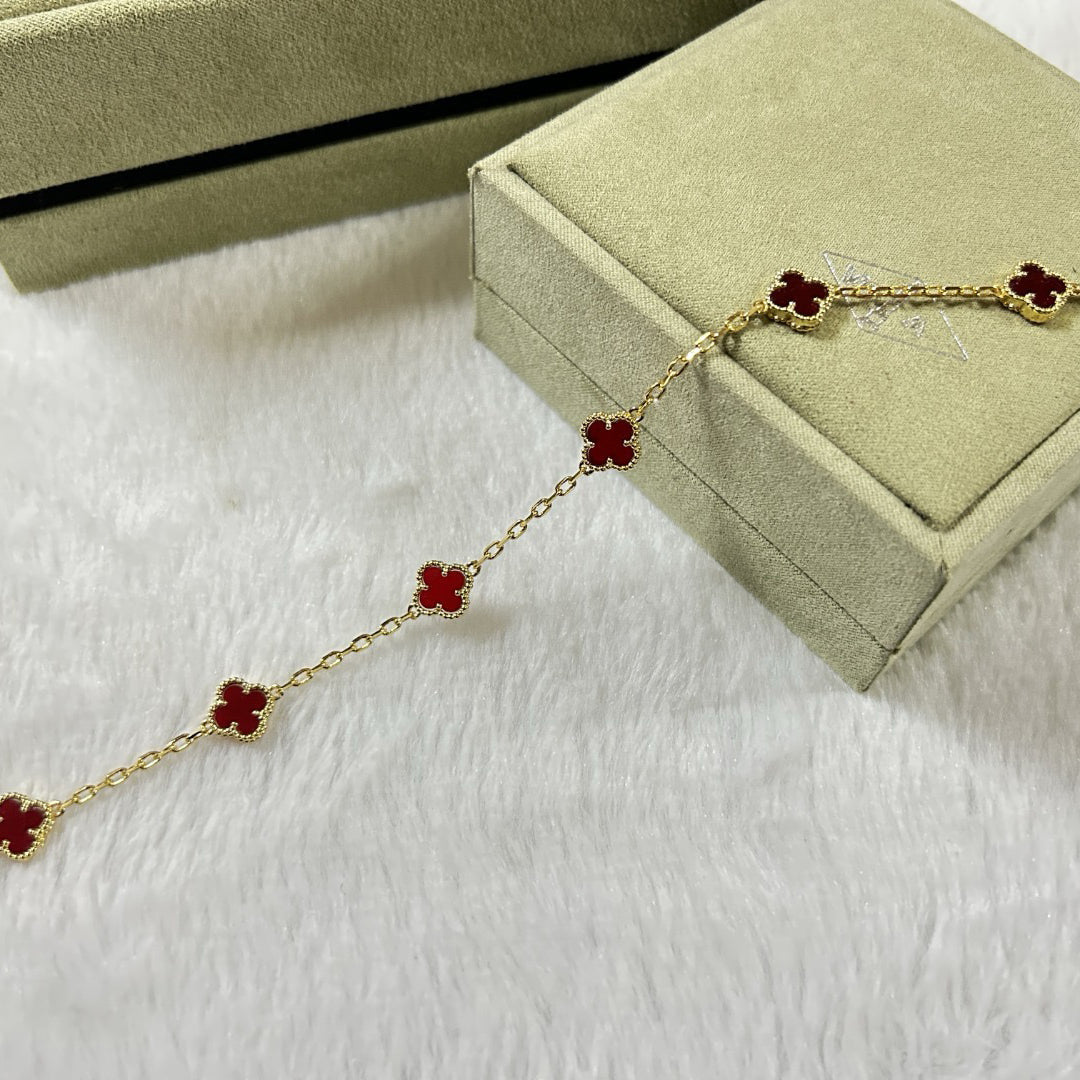 [ElanLuxe Jewelry]CLOVER 6 MOTIF RED AGATE BRACELET