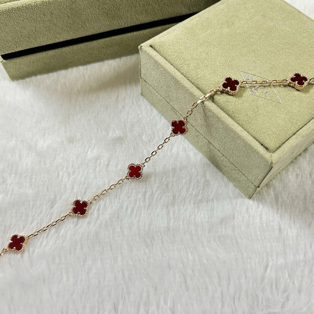 [ElanLuxe Jewelry]CLOVER 6 MOTIF RED AGATE BRACELET