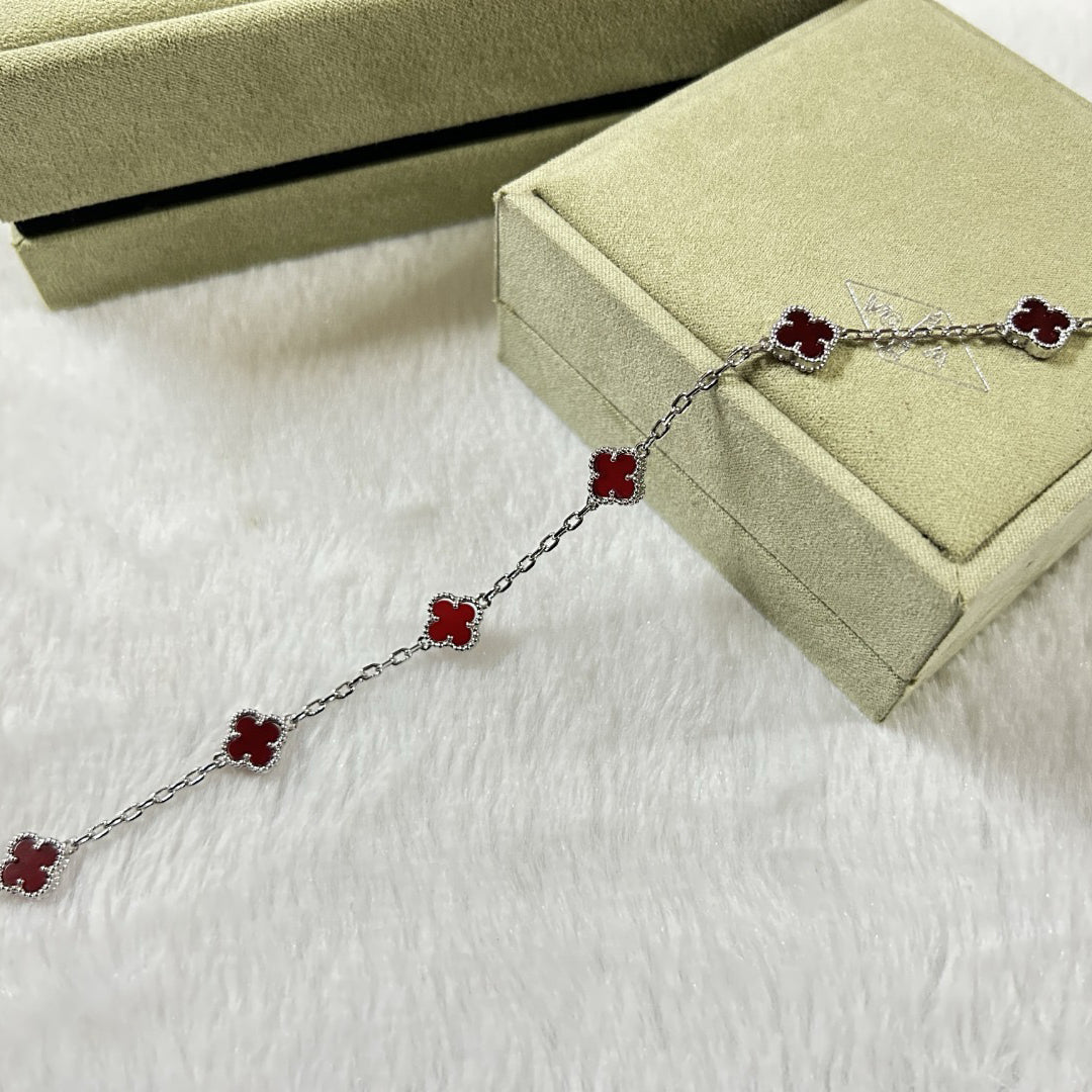 [ElanLuxe Jewelry]CLOVER 6 MOTIF RED AGATE BRACELET
