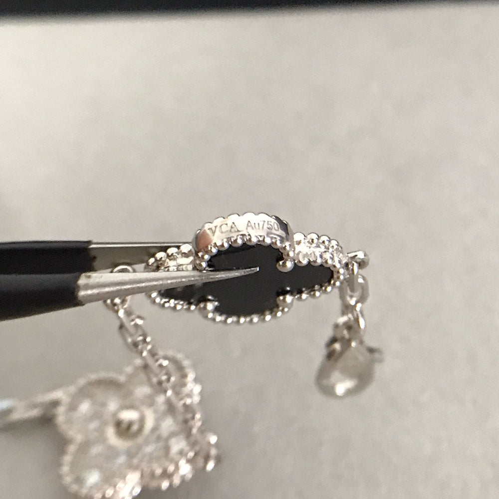 [ElanLuxe Jewelry]CLOVER 5 MOTIF ONYXS DIAMOND BRACELET SILVER