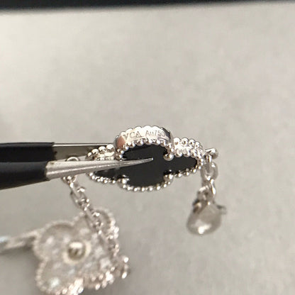 [ElanLuxe Jewelry]CLOVER 5 MOTIF ONYXS DIAMOND BRACELET SILVER