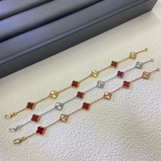 [ElanLuxe Jewelry]CLOVER 6 MOTIF RED AGATE LASER BRACELET