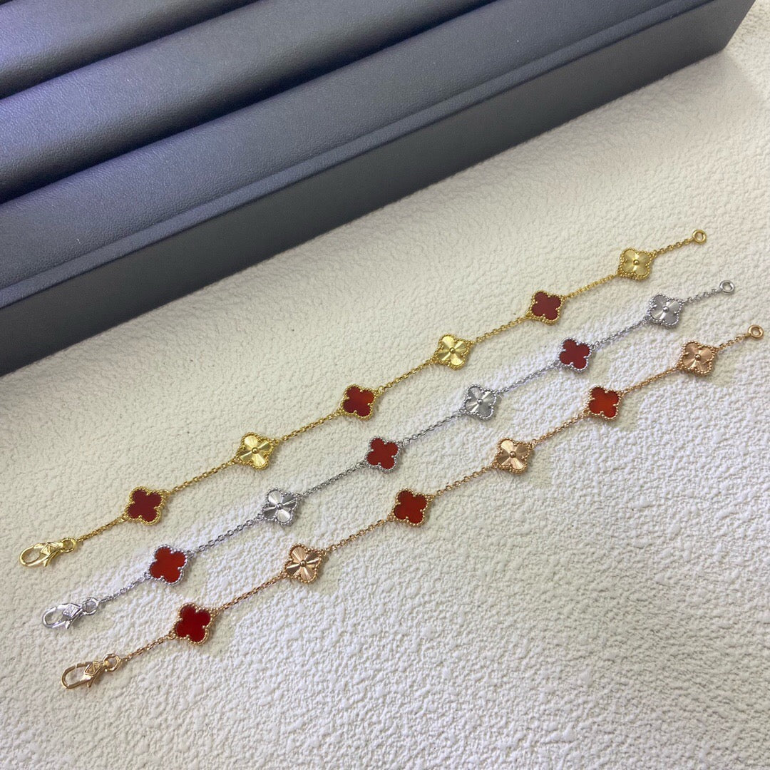 [ElanLuxe Jewelry]CLOVER 6 MOTIF RED AGATE LASER BRACELET