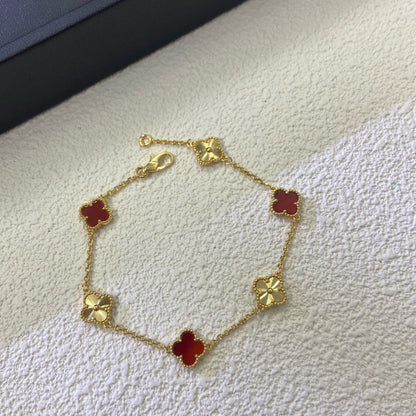 [ElanLuxe Jewelry]CLOVER 6 MOTIF RED AGATE LASER BRACELET