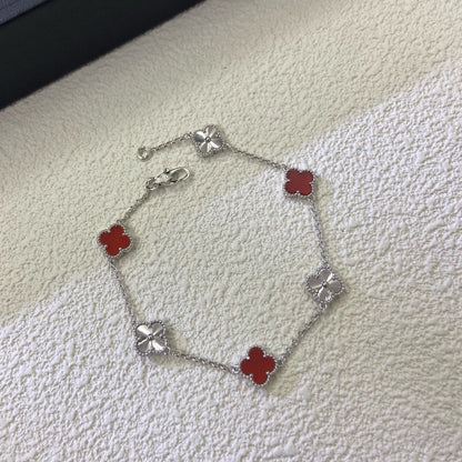 [ElanLuxe Jewelry]CLOVER 6 MOTIF RED AGATE LASER BRACELET