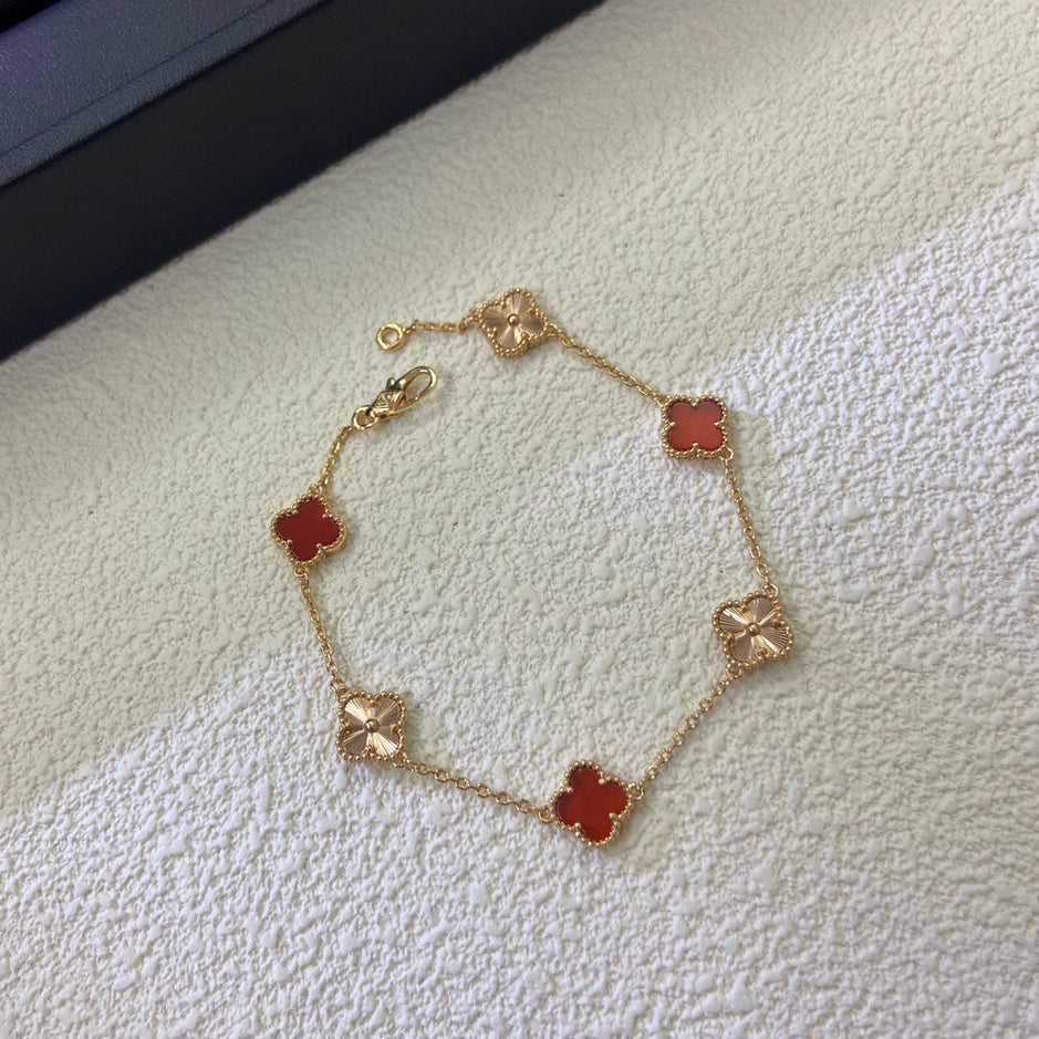 [ElanLuxe Jewelry]CLOVER 6 MOTIF RED AGATE LASER BRACELET