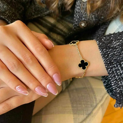 [ElanLuxe Jewelry]CLOVER  5 MOTIFS BLACK ONYX BRACELET