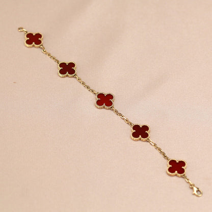 [ElanLuxe Jewelry]CLOVER 5 MOTIFS RED AGATE  BRACELET