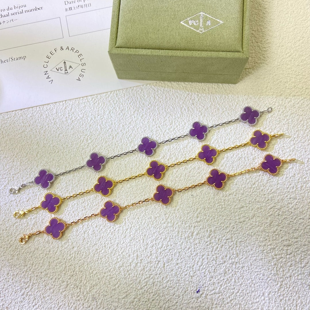 [ElanLuxe Jewelry]CLOVER  5 MOTIFS  PURPLE VIOLET BRACELET