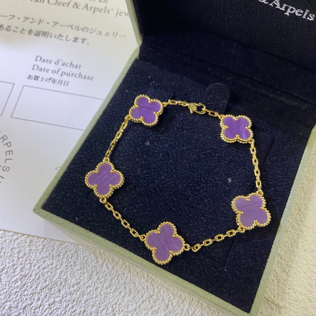 [ElanLuxe Jewelry]CLOVER  5 MOTIFS  PURPLE VIOLET BRACELET