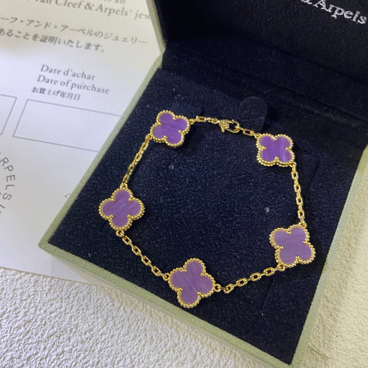 [ElanLuxe Jewelry]CLOVER  5 MOTIFS  PURPLE VIOLET BRACELET