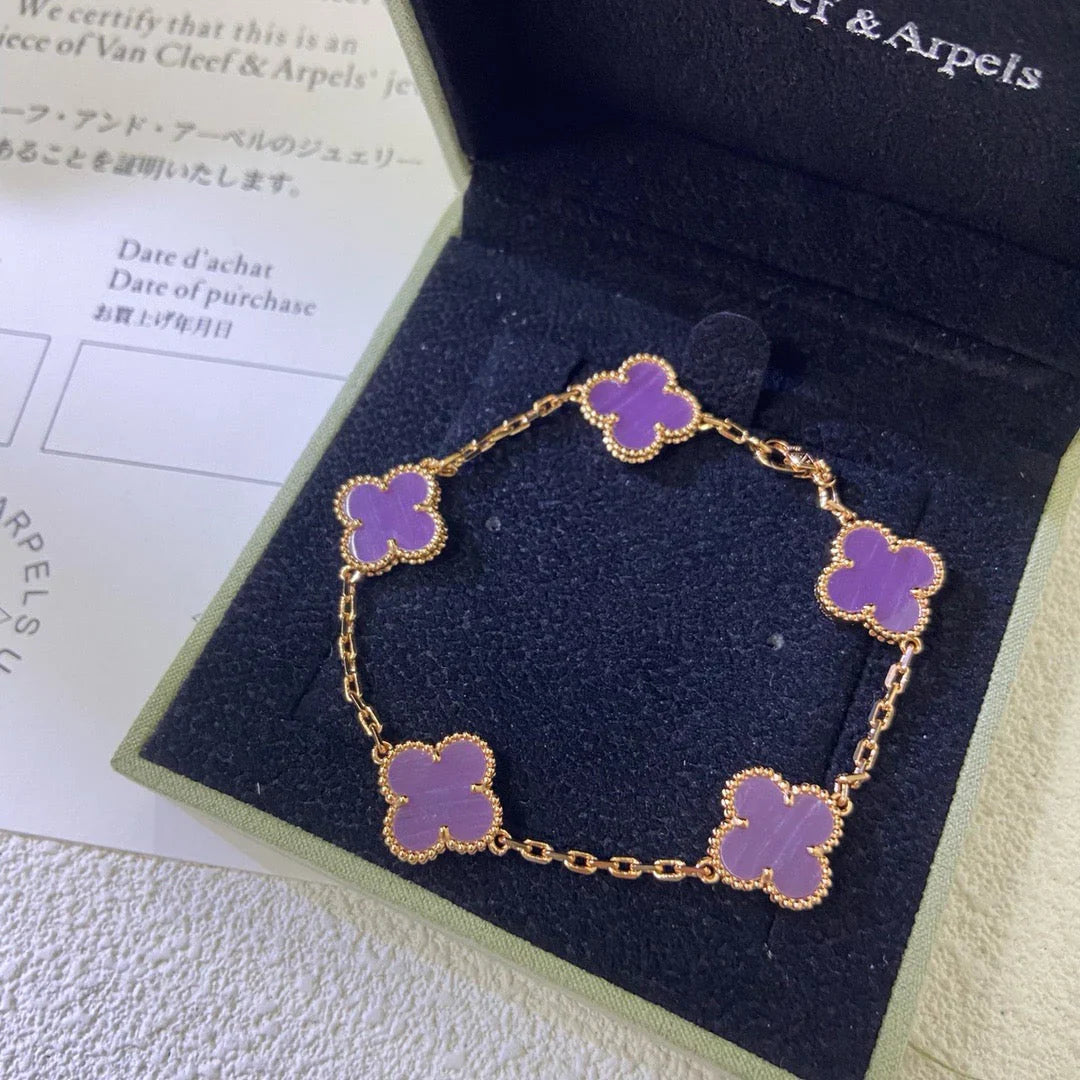 [ElanLuxe Jewelry] CLOVER 5 MOTIF VIOLET BRACELET COLLECTION