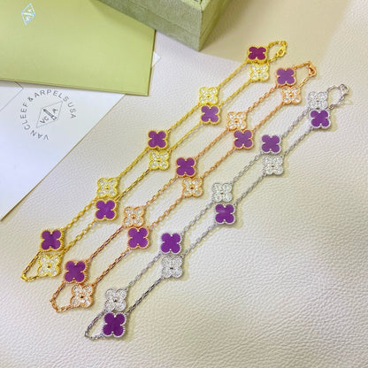 [ElanLuxe Jewelry]CLOVER 10 MOTIFS  PURPLE VIOLET DIAMOND NECKLACE