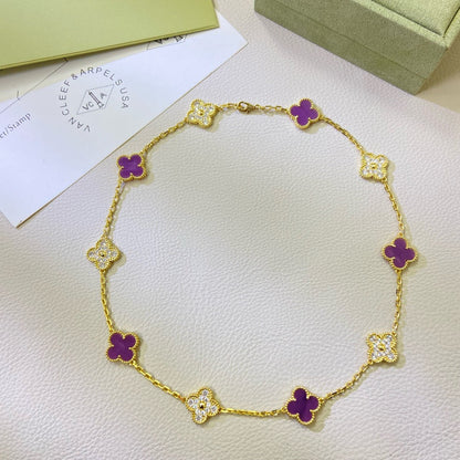 [ElanLuxe Jewelry]CLOVER 10 MOTIFS  PURPLE VIOLET DIAMOND NECKLACE