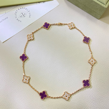 [ElanLuxe Jewelry]CLOVER 10 MOTIFS  PURPLE VIOLET DIAMOND NECKLACE