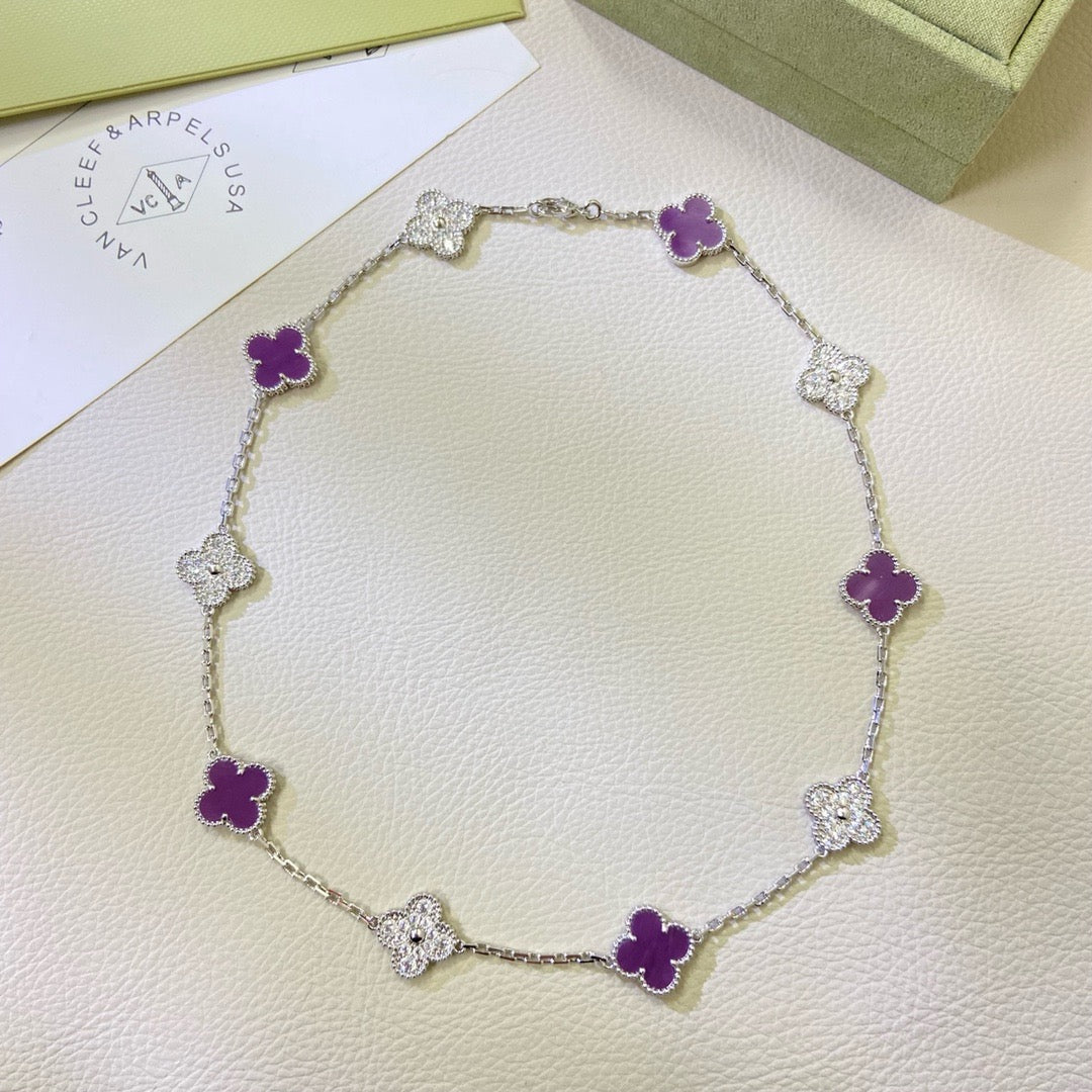 [ElanLuxe Jewelry]CLOVER 10 MOTIFS  PURPLE VIOLET DIAMOND NECKLACE
