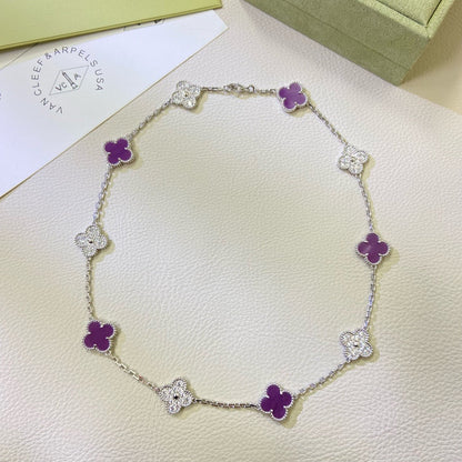 [ElanLuxe Jewelry]CLOVER 10 MOTIFS  PURPLE VIOLET DIAMOND NECKLACE