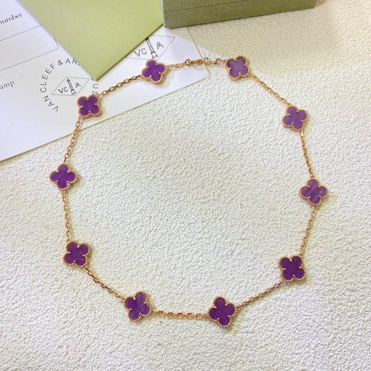 [ElanLuxe Jewelry]CLOVER 10 MOTIFS  PURPLE VIOLET  NECKLACE