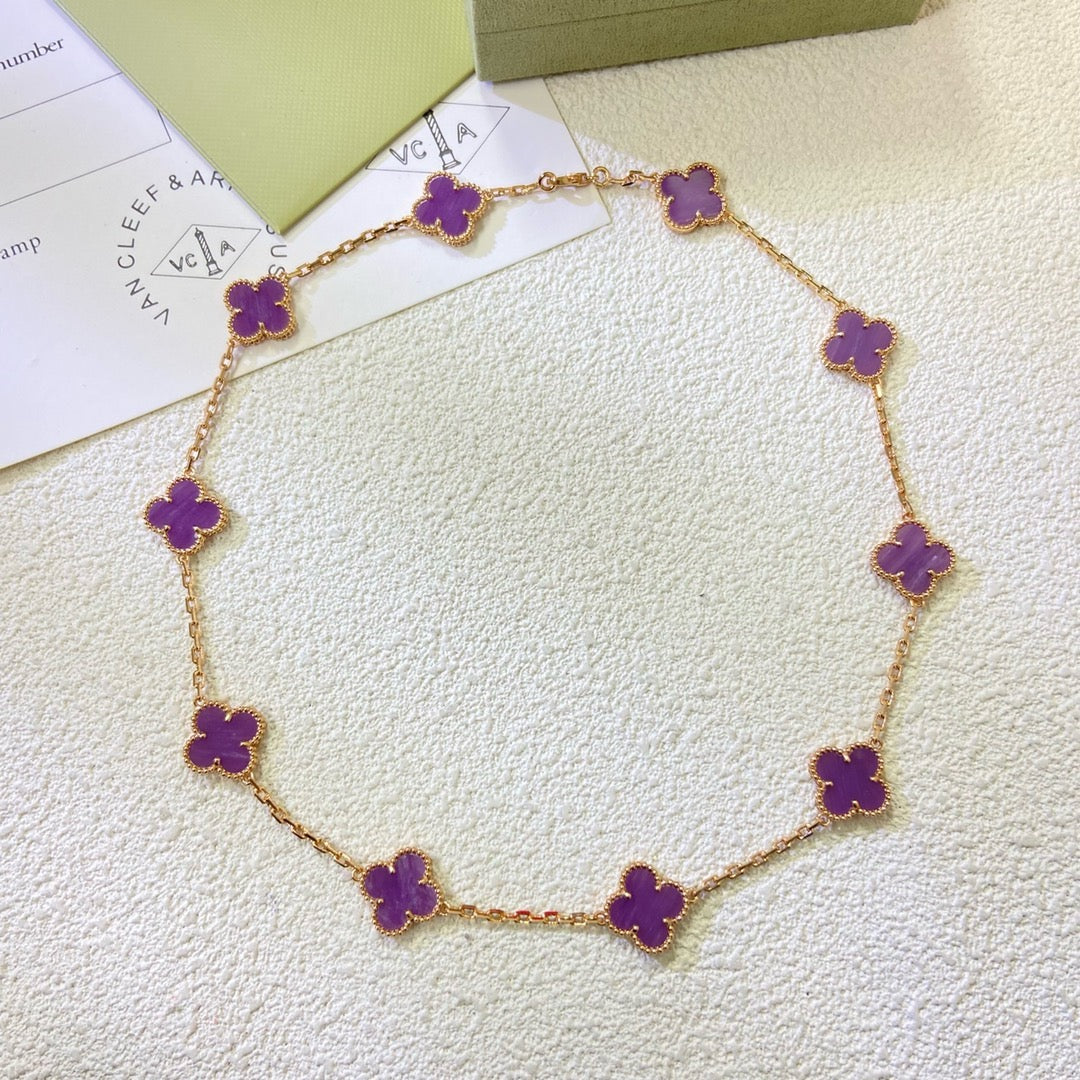 [ElanLuxe Jewelry]CLOVER 10 MOTIFS  PURPLE VIOLET  NECKLACE