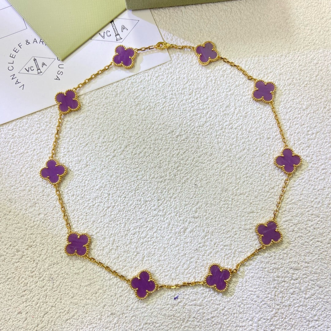 [ElanLuxe Jewelry]CLOVER 10 MOTIFS  PURPLE VIOLET  NECKLACE