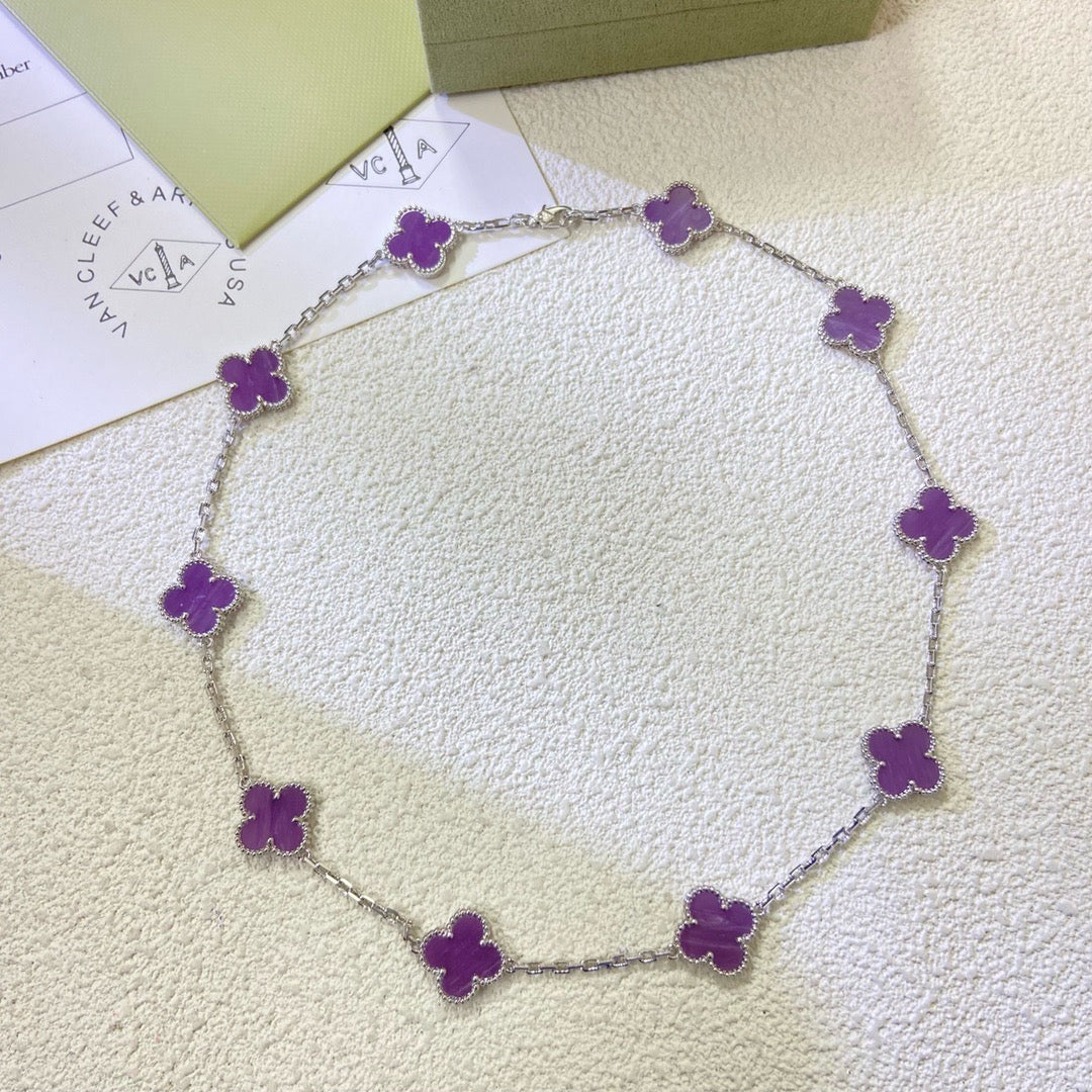 [ElanLuxe Jewelry]CLOVER 10 MOTIFS  PURPLE VIOLET  NECKLACE