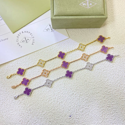[ElanLuxe Jewelry]CLOVER  5 MOTIFS  PURPLE VIOLET DIAMOND BRACELET